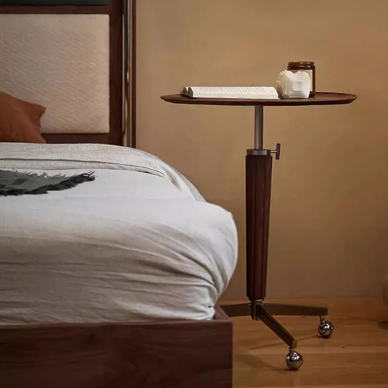Traditional Vintage Round Walnut Ash Stainless Steel End Table 1-Tier For Living Room