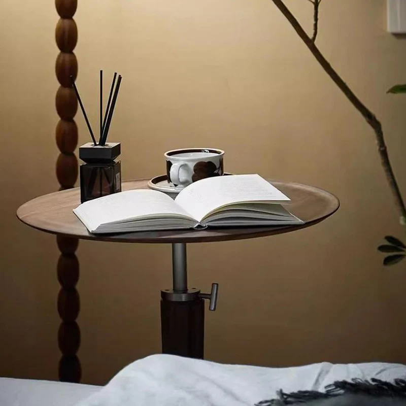 Traditional Vintage Round Walnut Ash Stainless Steel End Table 1-Tier For Living Room