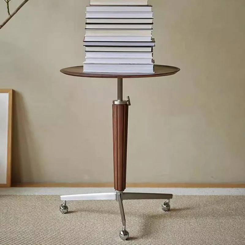Traditional Vintage Round Walnut Ash Stainless Steel End Table 1-Tier For Living Room