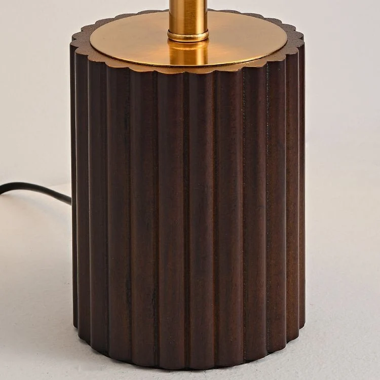 Traditional Japanese Cylinder Rubberwood Paper Rope 1-Light Table Lamp For Bedroom