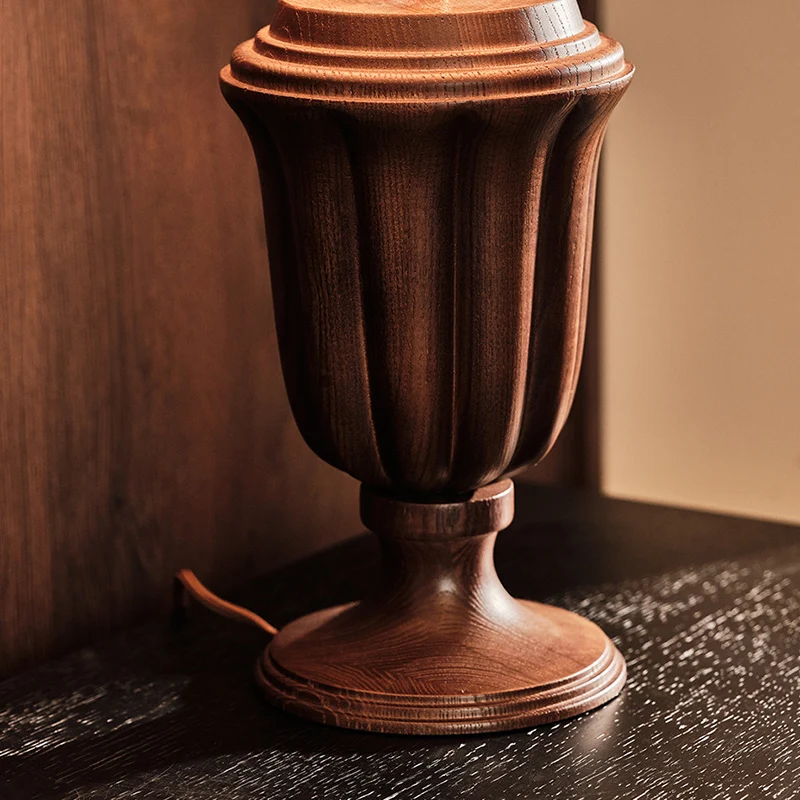 Traditional French Frustum Cone Ash Wood Metal 1-Light Table Lamp For Bedroom