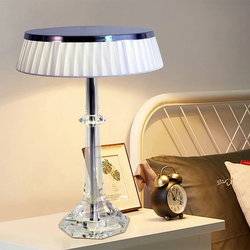 Modern Luxury Round Iron Crystal 1-Light Table Lamp For Bedroom