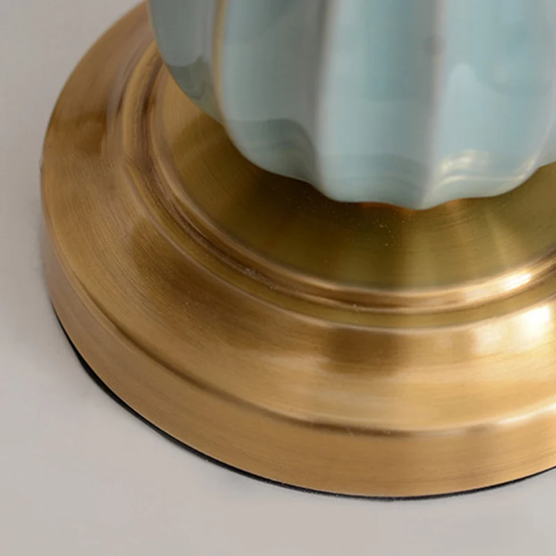 Traditional European Frustum Cone Drum Fabric Ceramic Copper 1-Light Table Lamp For Living Room