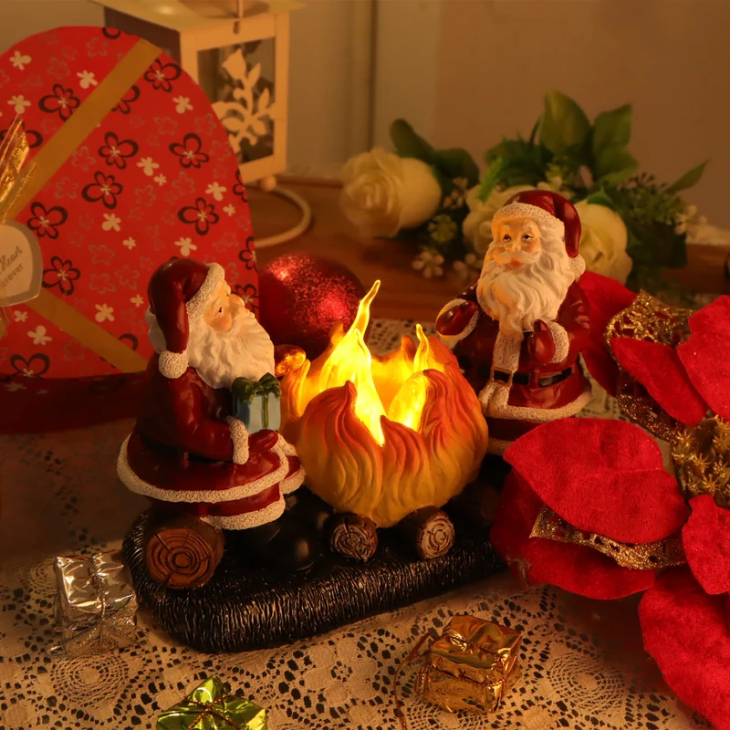 Modern Art Deco Battery Resin Plastic Flame Candle Santa Christmas Decoration LED Small Night Light For Bedroom