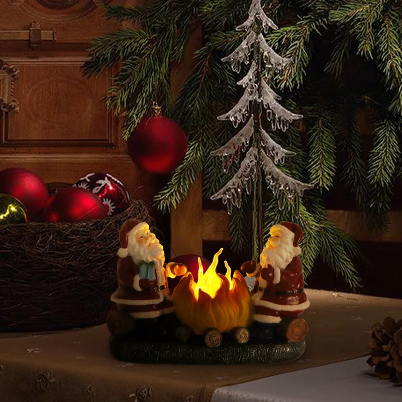 Modern Art Deco Battery Resin Plastic Flame Candle Santa Christmas Decoration LED Small Night Light For Bedroom