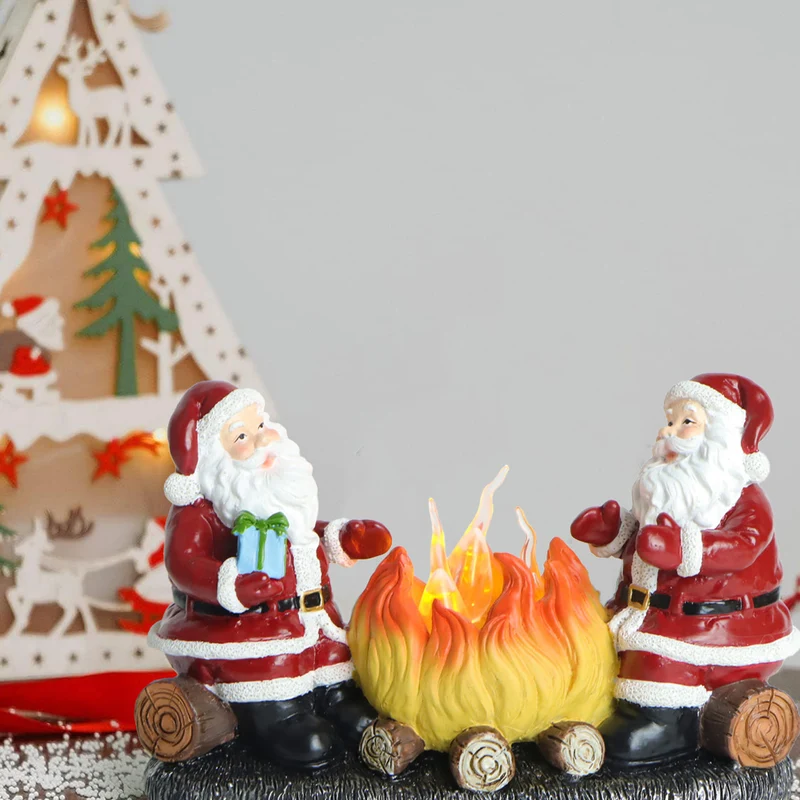 Modern Art Deco Battery Resin Plastic Flame Candle Santa Christmas Decoration LED Small Night Light For Bedroom