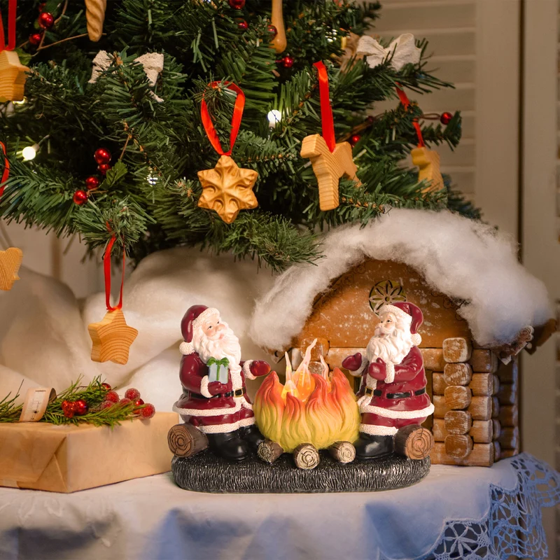 Modern Art Deco Battery Resin Plastic Flame Candle Santa Christmas Decoration LED Small Night Light For Bedroom