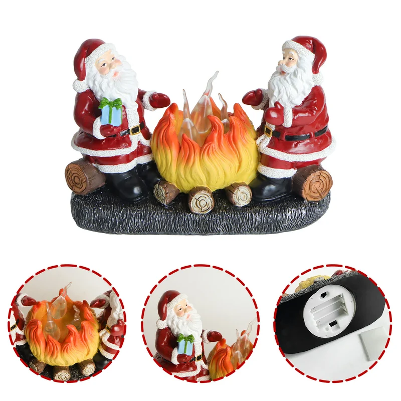 Modern Art Deco Battery Resin Plastic Flame Candle Santa Christmas Decoration LED Small Night Light For Bedroom
