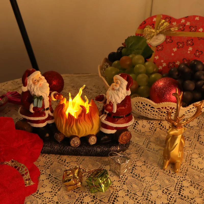 Modern Art Deco Battery Resin Plastic Flame Candle Santa Christmas Decoration LED Small Night Light For Bedroom