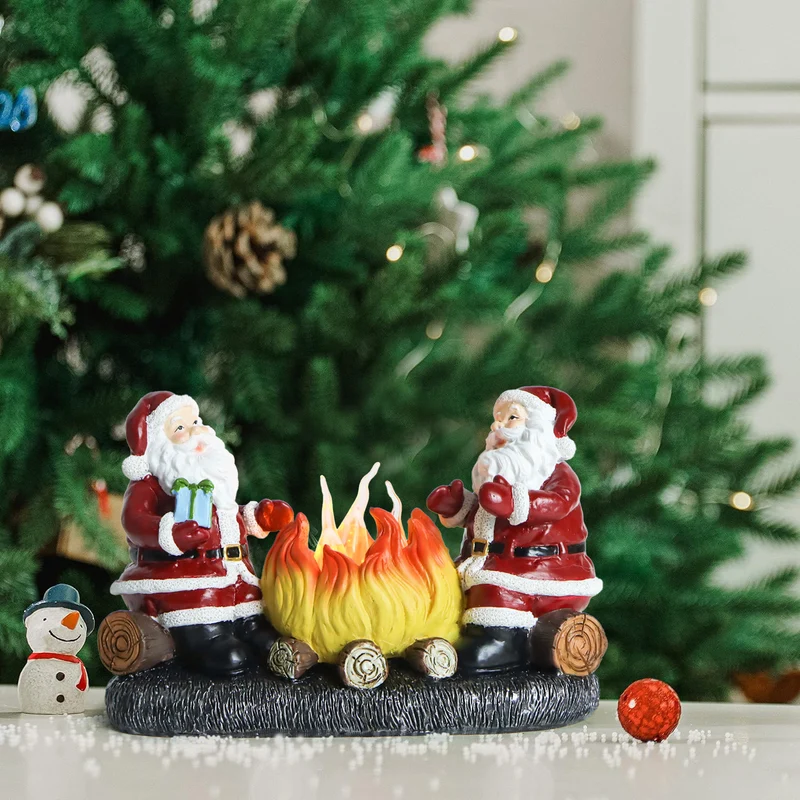 Modern Art Deco Battery Resin Plastic Flame Candle Santa Christmas Decoration LED Small Night Light For Bedroom
