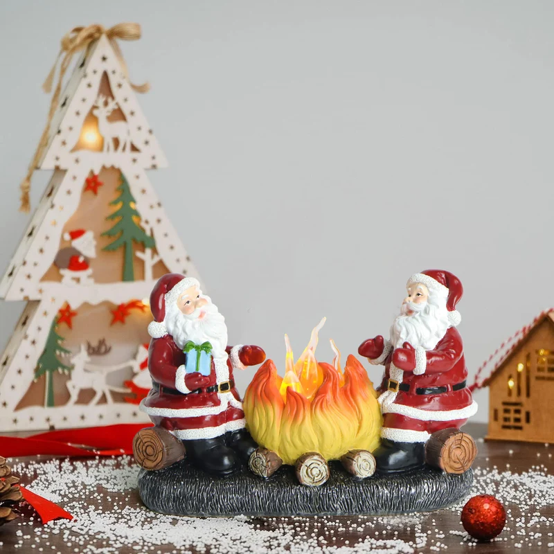 Modern Art Deco Battery Resin Plastic Flame Candle Santa Christmas Decoration LED Small Night Light For Bedroom