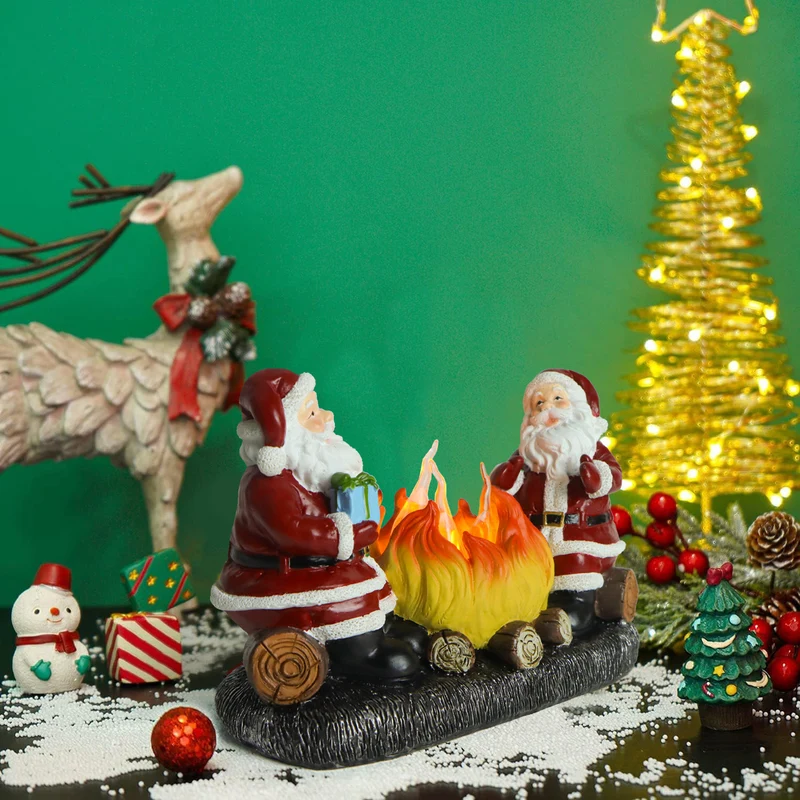 Modern Art Deco Battery Resin Plastic Flame Candle Santa Christmas Decoration LED Small Night Light For Bedroom