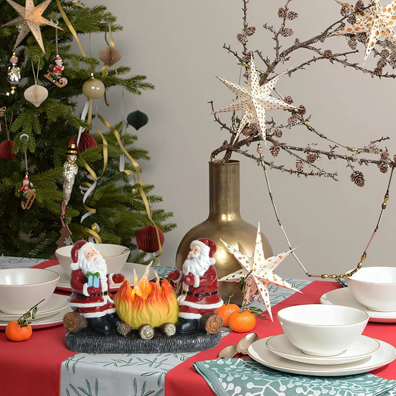 Modern Art Deco Battery Resin Plastic Flame Candle Santa Christmas Decoration LED Small Night Light For Bedroom