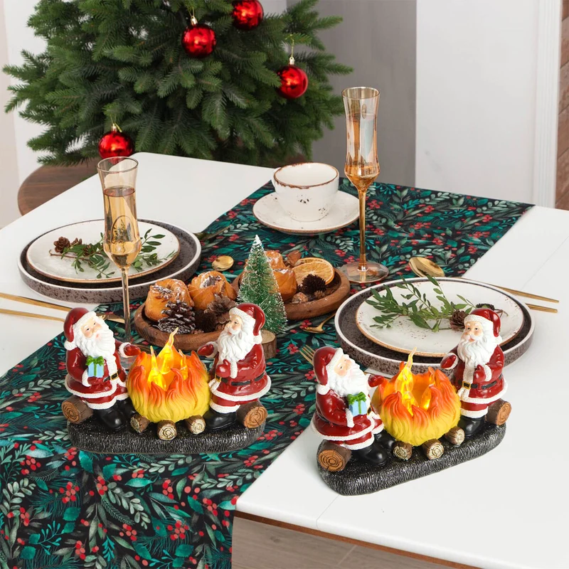 Modern Art Deco Battery Resin Plastic Flame Candle Santa Christmas Decoration LED Small Night Light For Bedroom