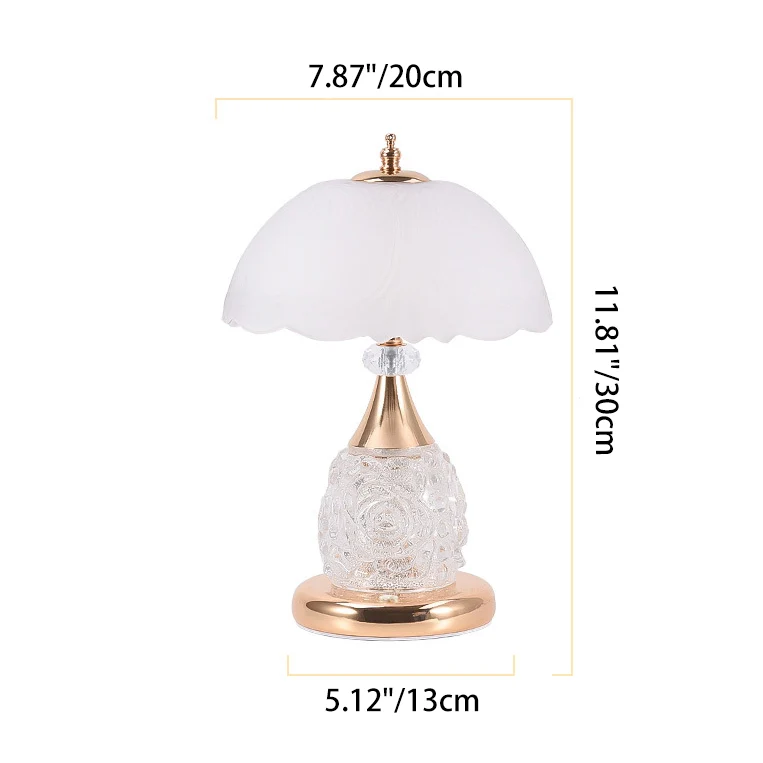 Modern Luxury Rechargeable Iron Glass Frosted Dome Petal Rose LED Table Lamp For Bedside