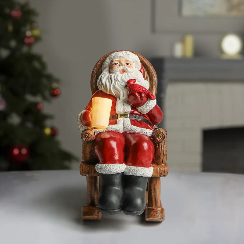 Modern Art Deco Solar Resin Candle Santa Christmas Decoration LED Small Night Light For Bedroom