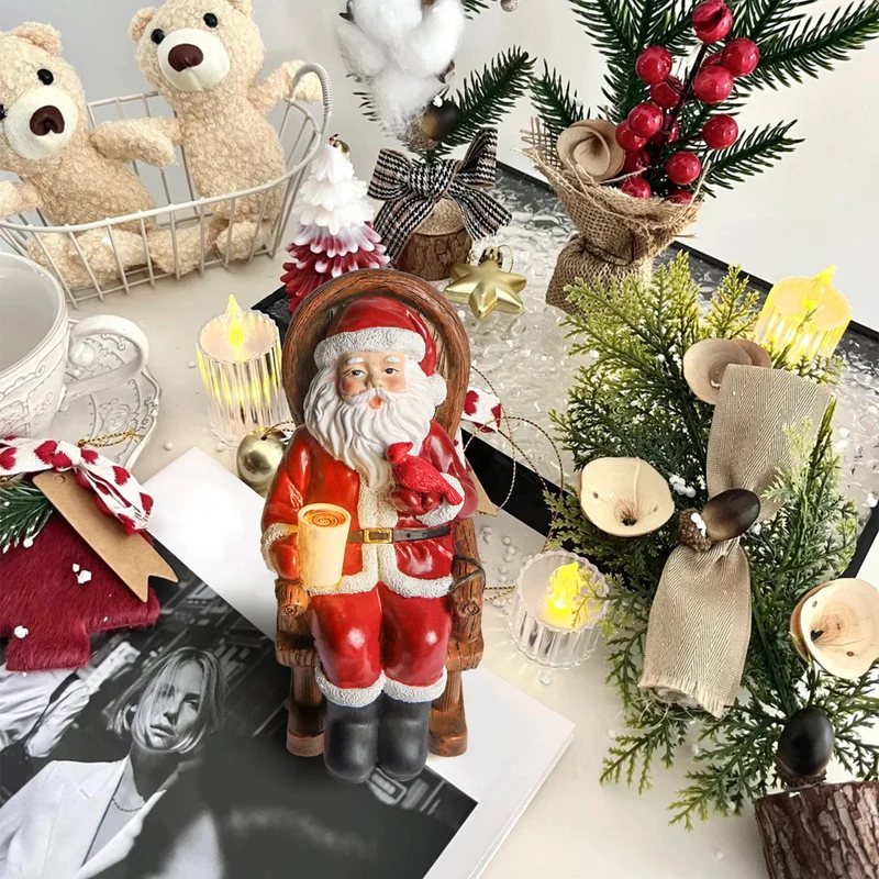 Modern Art Deco Solar Resin Candle Santa Christmas Decoration LED Small Night Light For Bedroom
