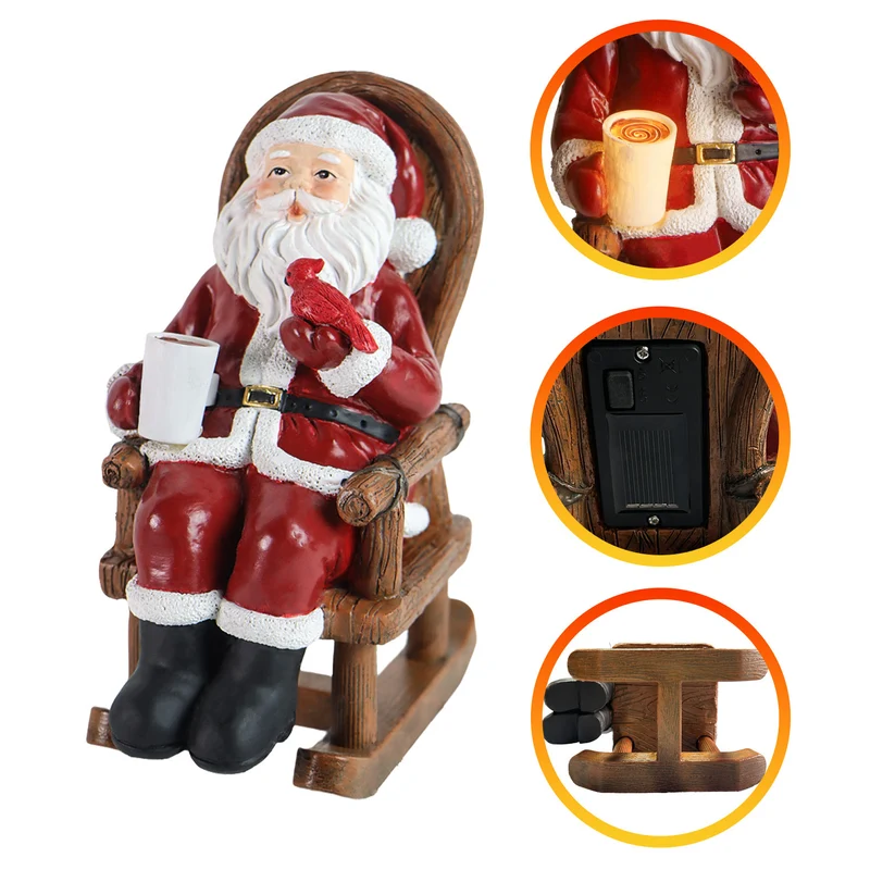 Modern Art Deco Solar Resin Candle Santa Christmas Decoration LED Small Night Light For Bedroom