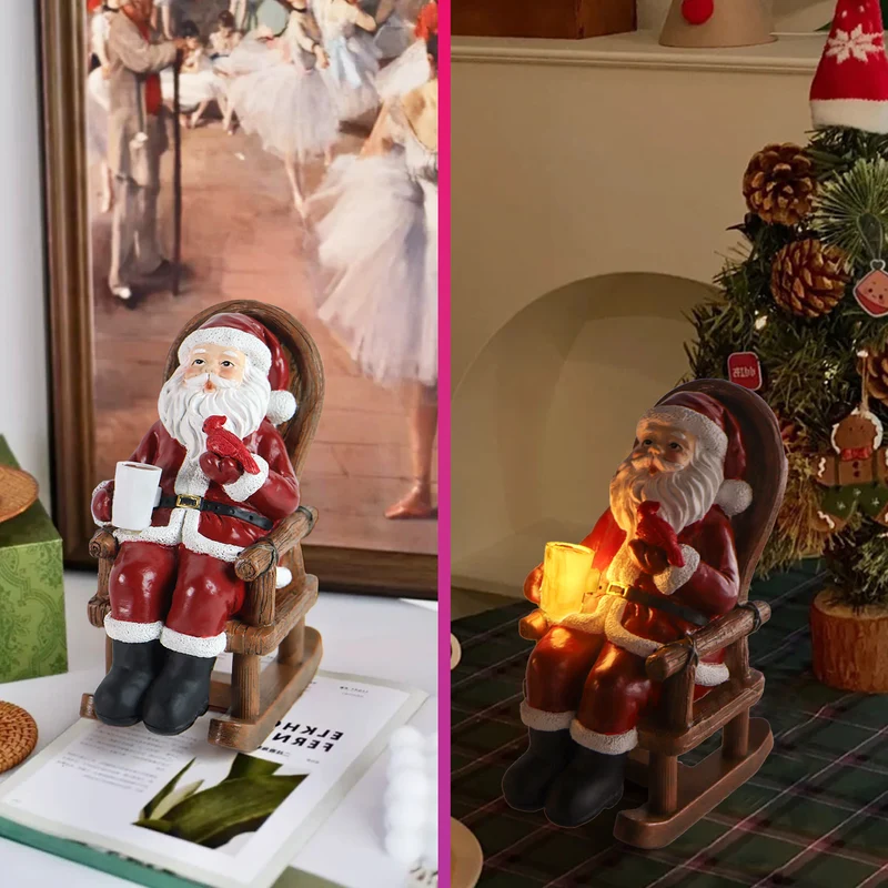 Modern Art Deco Solar Resin Candle Santa Christmas Decoration LED Small Night Light For Bedroom