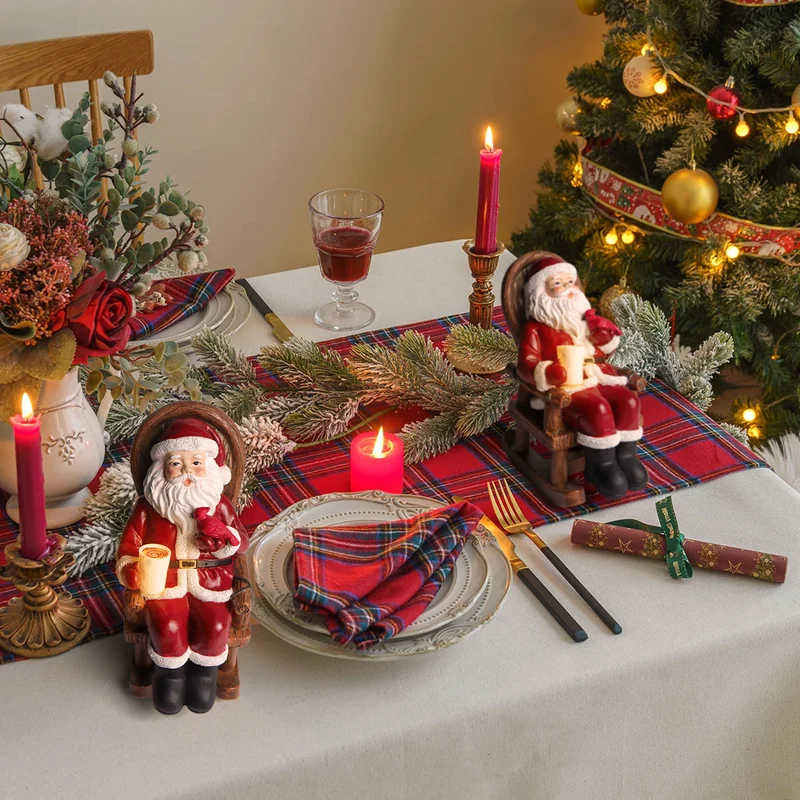 Modern Art Deco Solar Resin Candle Santa Christmas Decoration LED Small Night Light For Bedroom