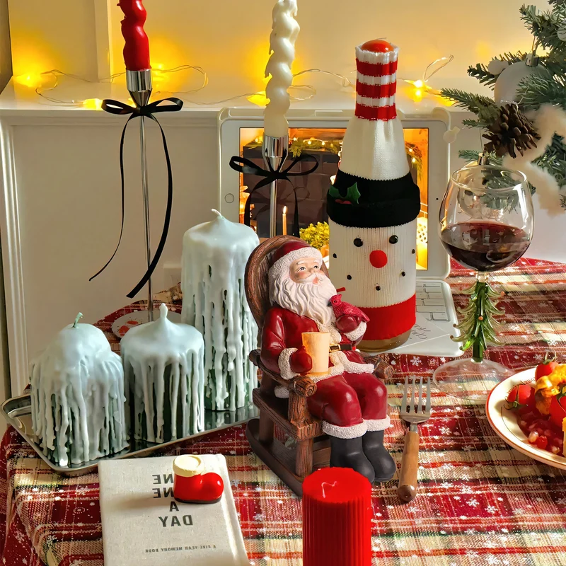 Modern Art Deco Solar Resin Candle Santa Christmas Decoration LED Small Night Light For Bedroom