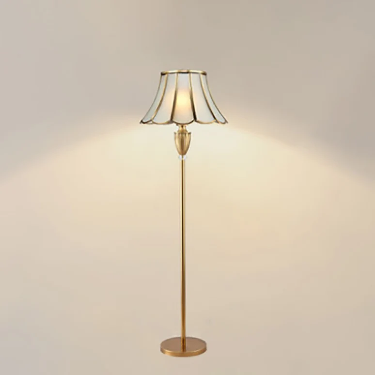 Traditional European Round Lace Copper Glass 1-Light Standing Floor Lamp For Living Room