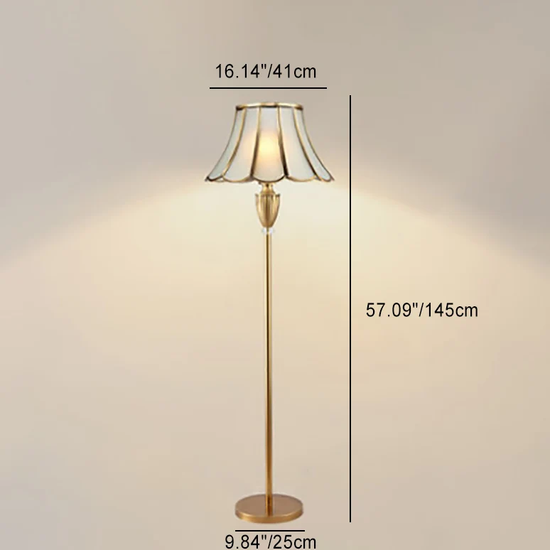 Traditional European Round Lace Copper Glass 1-Light Standing Floor Lamp For Living Room