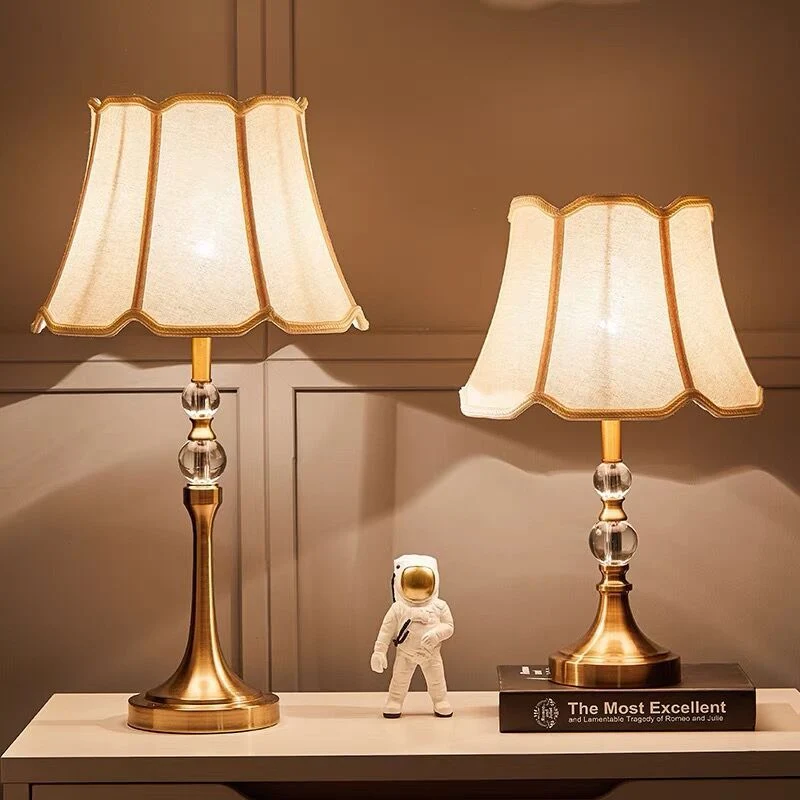 Traditional Chinese Lace Round Orb Fabric Brass 1-Light Table Lamp For Living Room