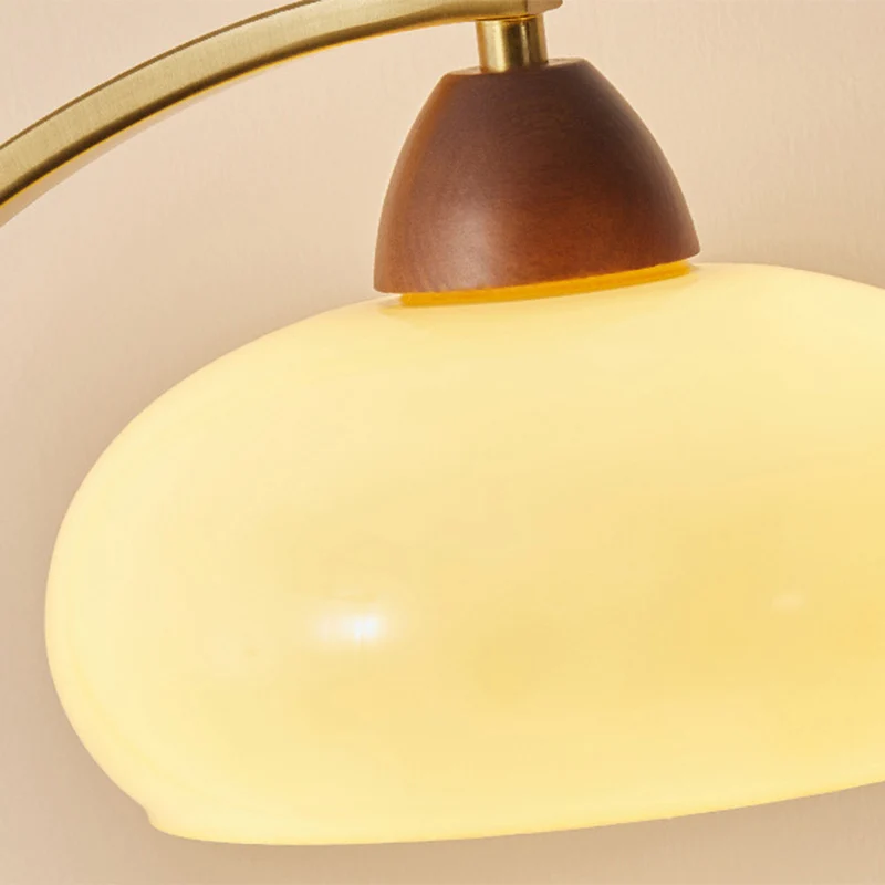 Traditional Vintage Round Wood Iron Glass 1-Light Table Lamp For Living Room