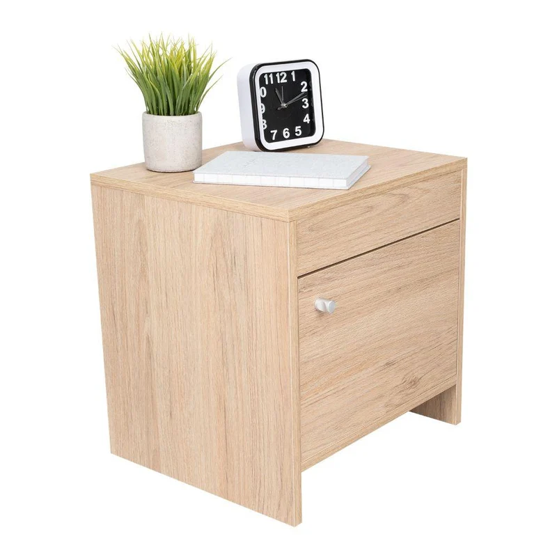 Mesa de Noche Tutto, Beige, con Cajón para Guardar Objetos Ideal para Espacios Reducidos