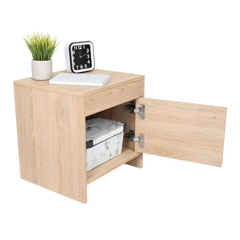 Mesa de Noche Tutto, Beige, con Cajón para Guardar Objetos Ideal para Espacios Reducidos