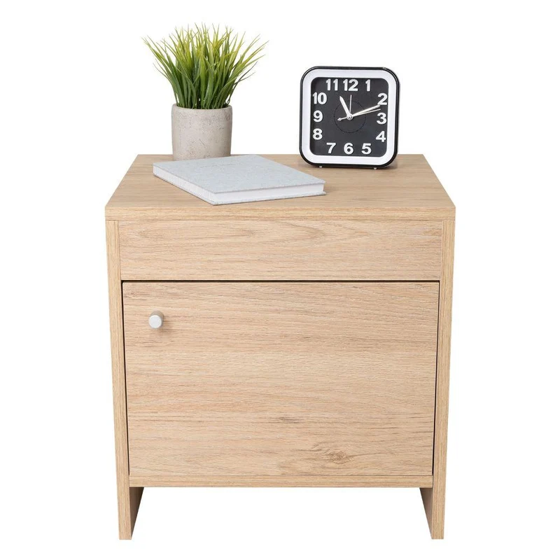 Mesa de Noche Tutto, Beige, con Cajón para Guardar Objetos Ideal para Espacios Reducidos