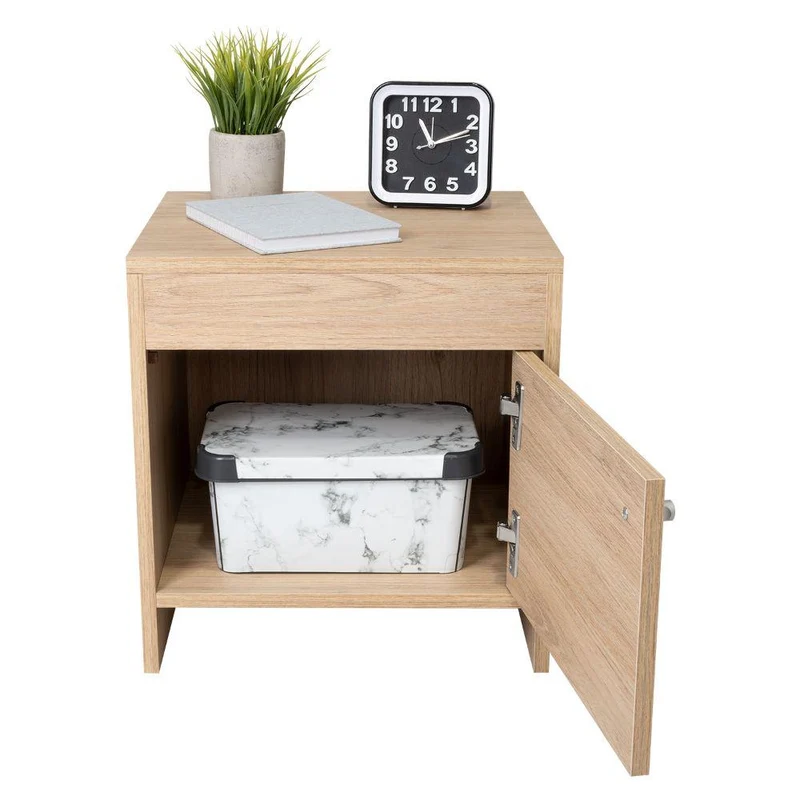 Mesa de Noche Tutto, Beige, con Cajón para Guardar Objetos Ideal para Espacios Reducidos
