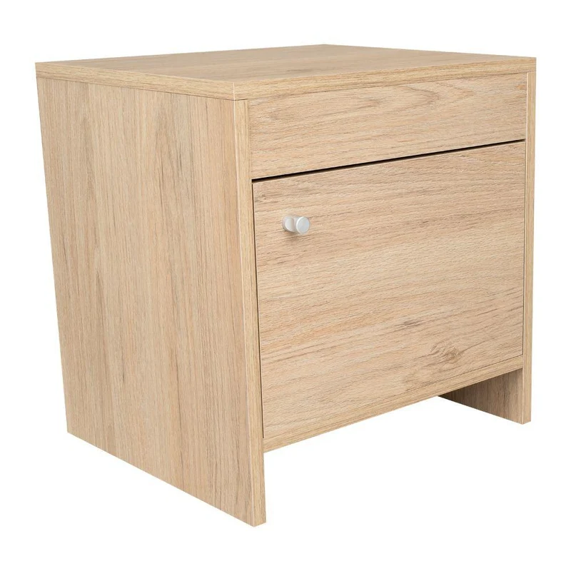 Mesa de Noche Tutto, Beige, con Cajón para Guardar Objetos Ideal para Espacios Reducidos