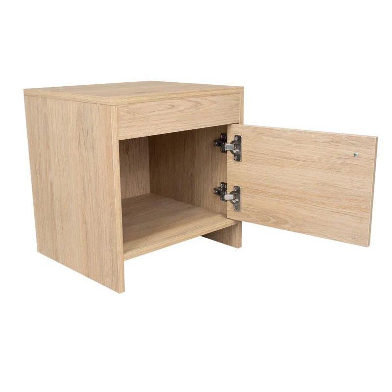 Mesa de Noche Tutto, Beige, con Cajón para Guardar Objetos Ideal para Espacios Reducidos
