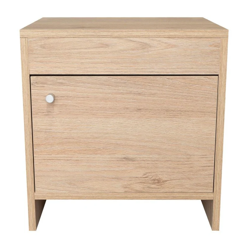 Mesa de Noche Tutto, Beige, con Cajón para Guardar Objetos Ideal para Espacios Reducidos