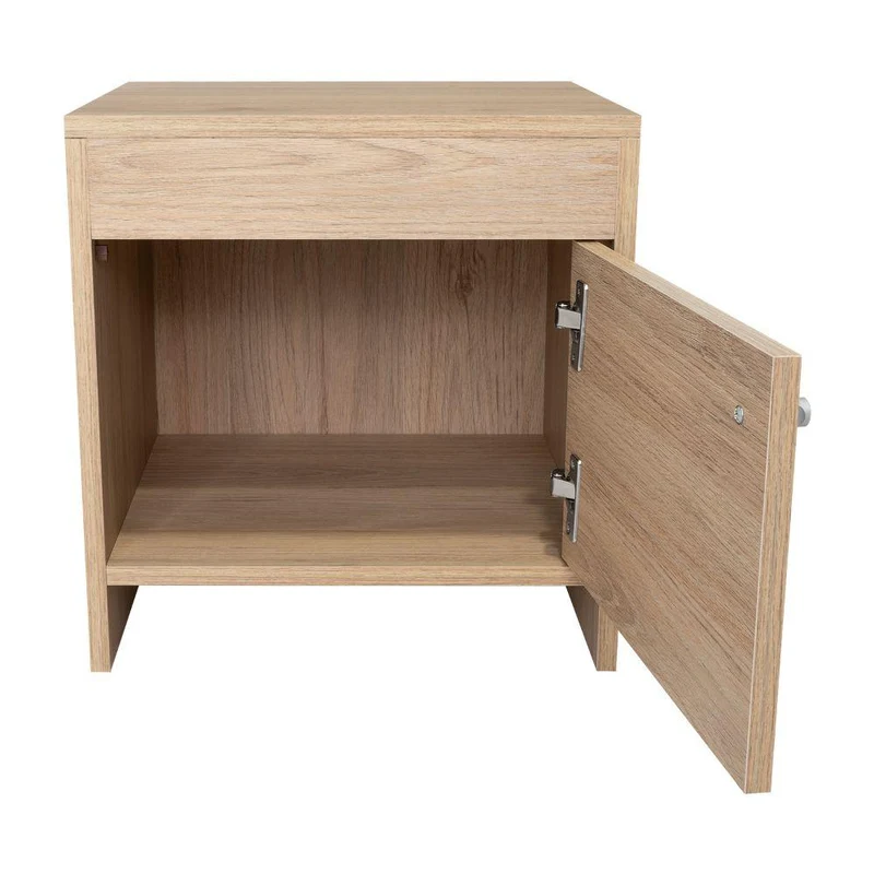 Mesa de Noche Tutto, Beige, con Cajón para Guardar Objetos Ideal para Espacios Reducidos