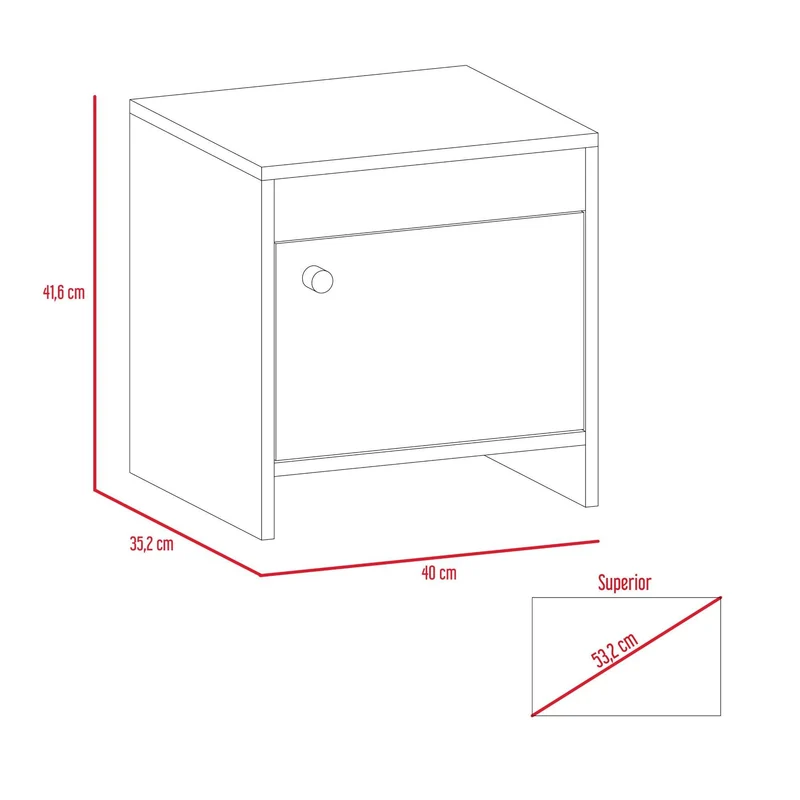 Mesa de Noche Tutto, Beige, con Cajón para Guardar Objetos Ideal para Espacios Reducidos