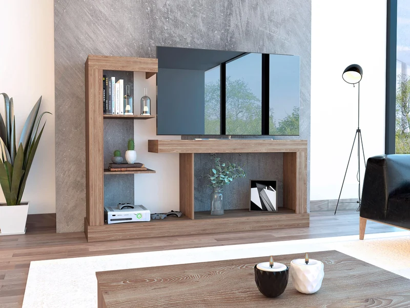 Mesa para TV Samir, Fresno Europeo y Blanco, con Espacio para Televisor de hasta 55 Pulgadas