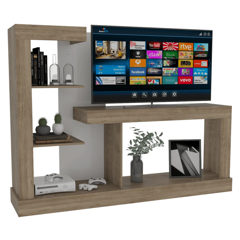Mesa para TV Samir, Fresno Europeo y Blanco, con Espacio para Televisor de hasta 55 Pulgadas