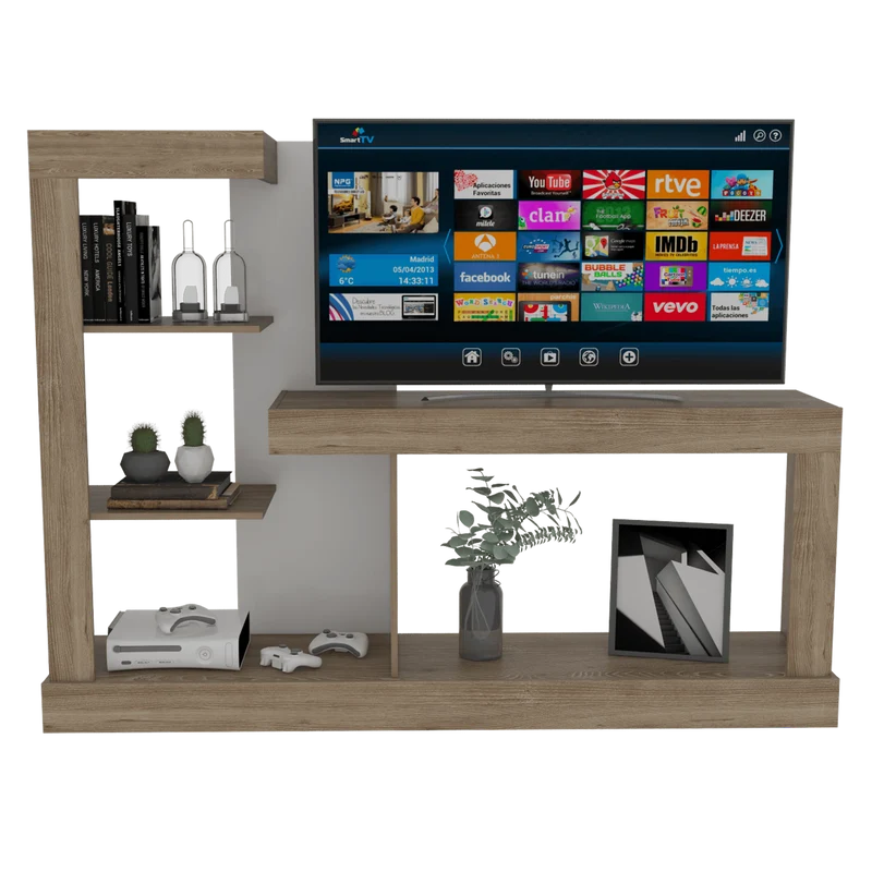 Mesa para TV Samir, Fresno Europeo y Blanco, con Espacio para Televisor de hasta 55 Pulgadas