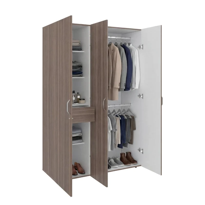 Clóset Roko, Avellana y Blanco, con Tres Puertas Abatibles con Cerradura y Variedad de Entrepaños