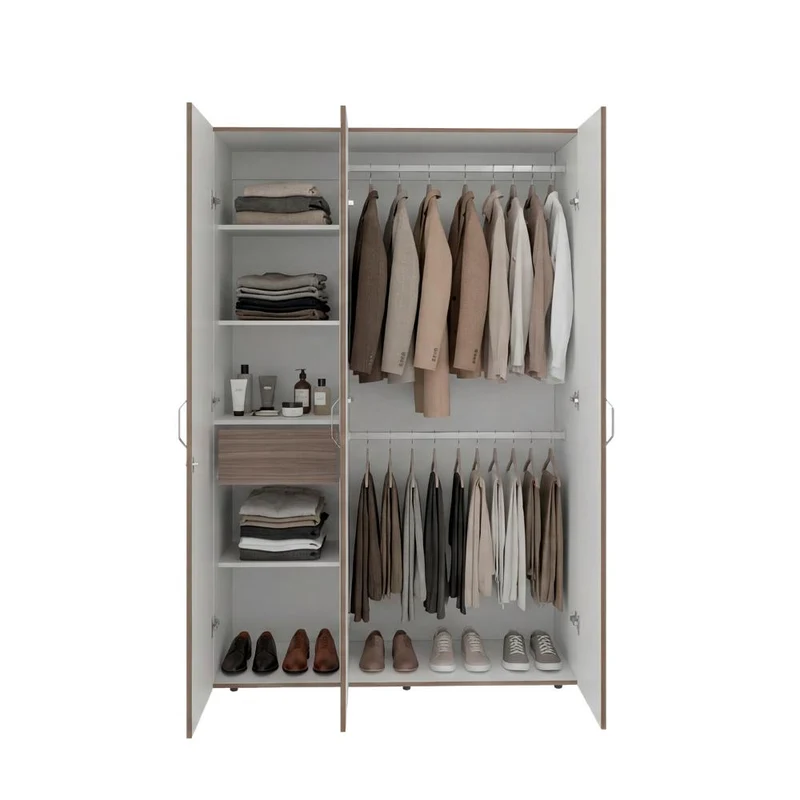Clóset Roko, Avellana y Blanco, con Tres Puertas Abatibles con Cerradura y Variedad de Entrepaños