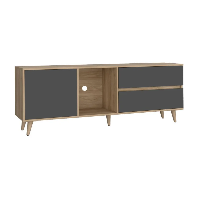 Mesa para TV Nashira, Fresno Europeo y Plata Oscuro, con Espacio para Televisor de hasta 60 Pulgadas