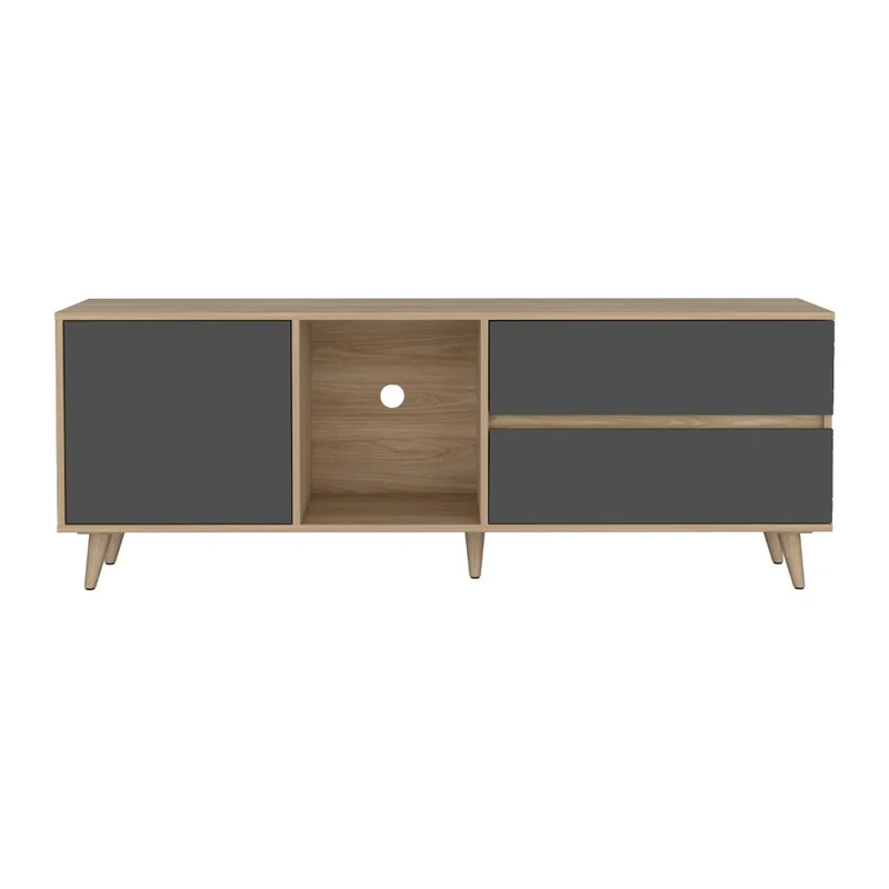 Mesa para TV Nashira, Fresno Europeo y Plata Oscuro, con Espacio para Televisor de hasta 60 Pulgadas