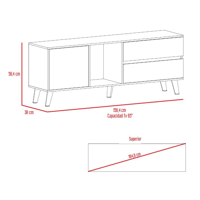 Mesa para TV Nashira, Fresno Europeo y Plata Oscuro, con Espacio para Televisor de hasta 60 Pulgadas