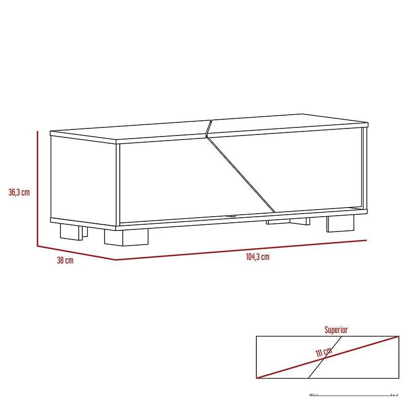 Mesa de Centro Orus, Miel y Blanco, con Cuatro Puertas y Patas en Acero