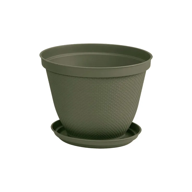 Matera Redonda Rafia 25 cm con Plato Verde Musgo
