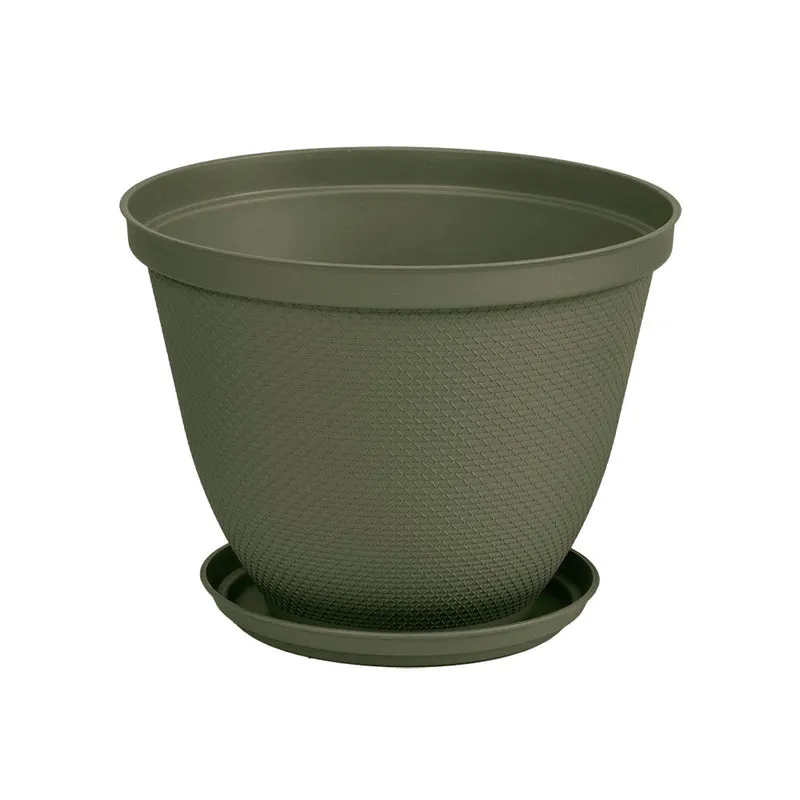 Matera Redonda Rafia 30 cm con Plato Verde Musgo