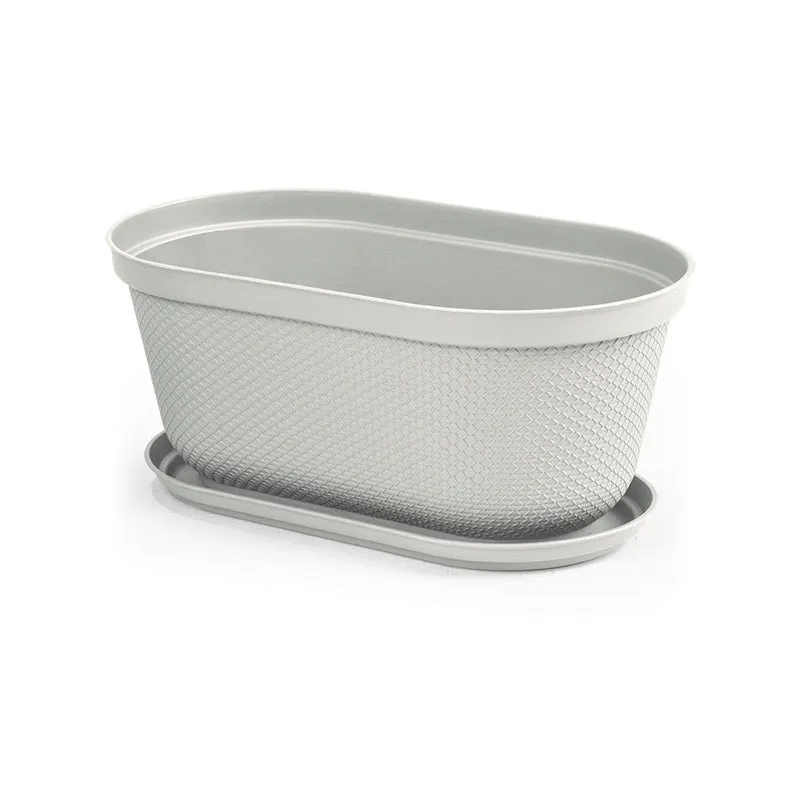 Matera Ovalada Rafia 40 cm con Plato Gris Hielo